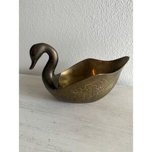 Vintage Solid Brass Swan Planter MCM Hollywood Regency Mid Century Decor‎